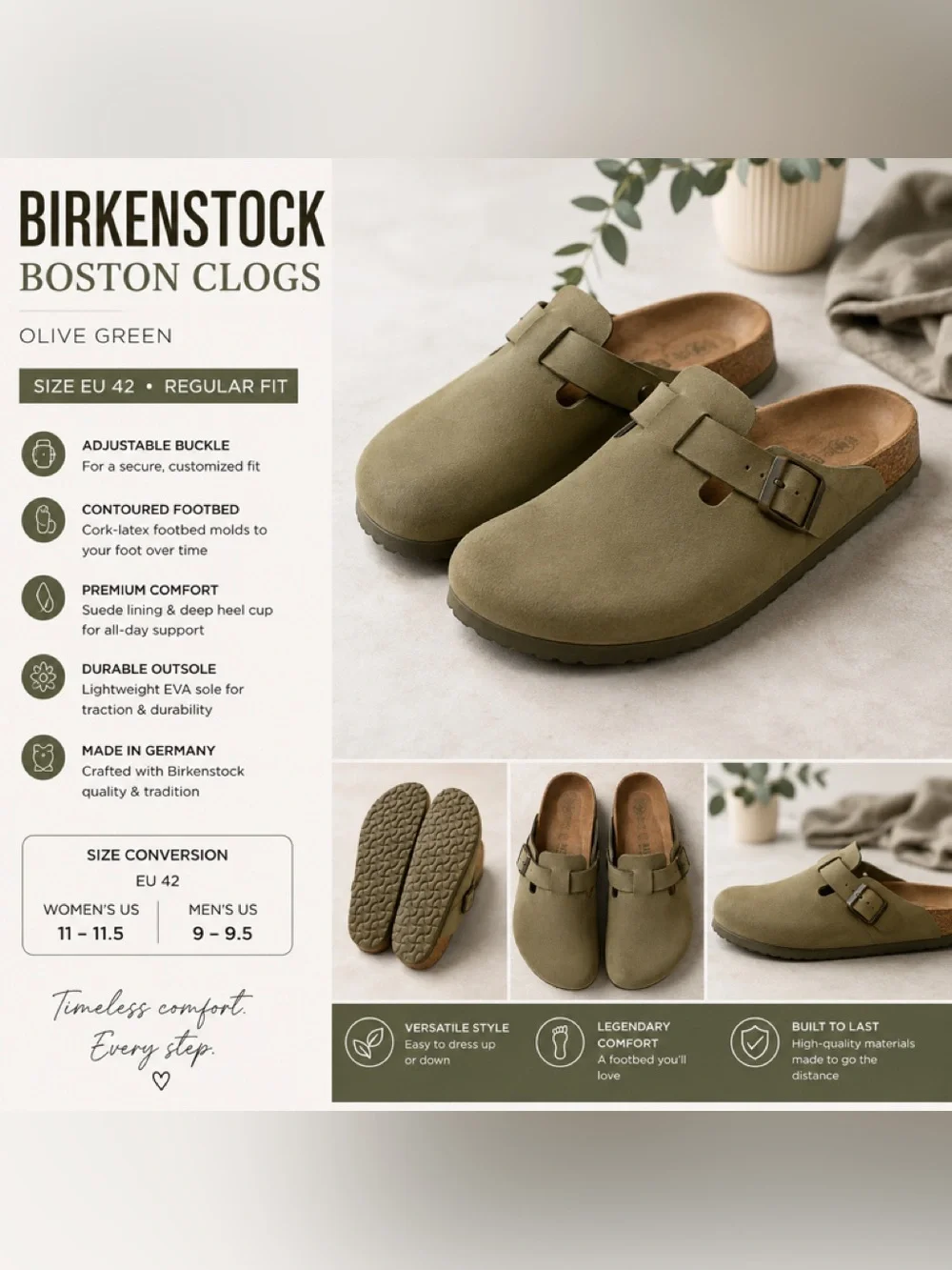 Birkenstock Men’s Olive Green Boston Clog